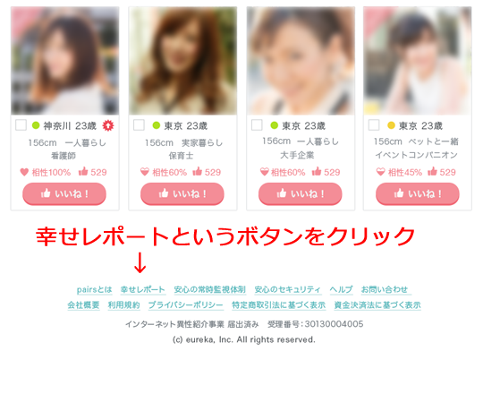 pairsのマイページから幸せレポートへ